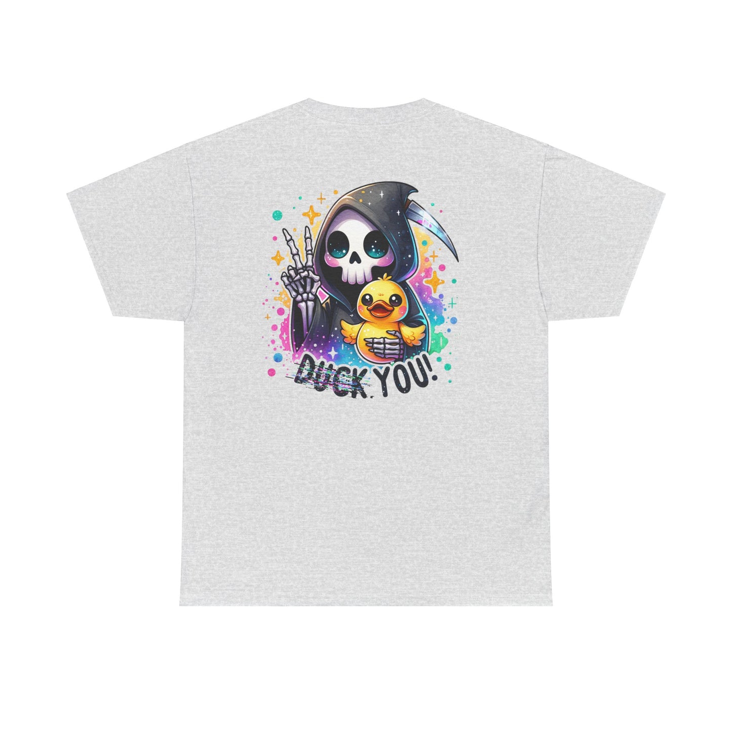 Unisex Heavy Cotton Tee - Duck You Graphic T-Shirt, Fun Skeleton Design