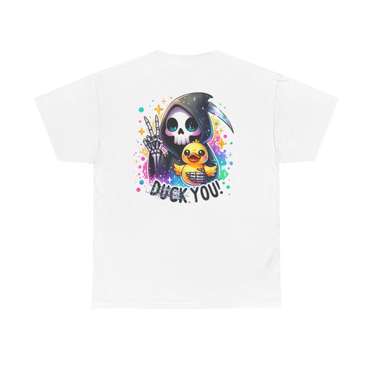 Unisex Heavy Cotton Tee - Duck You Graphic T-Shirt, Fun Skeleton Design